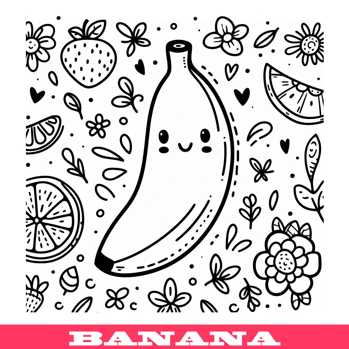 Dibujo de Banana con fondo de frutas
